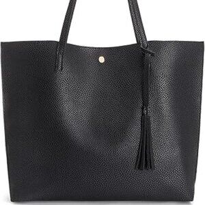 Faux Leather Tote Shoulder Bag, Tassel Handbag